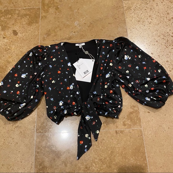 Ganni cropped Tie front-floral shirt Size 2 - Picture 11 of 11